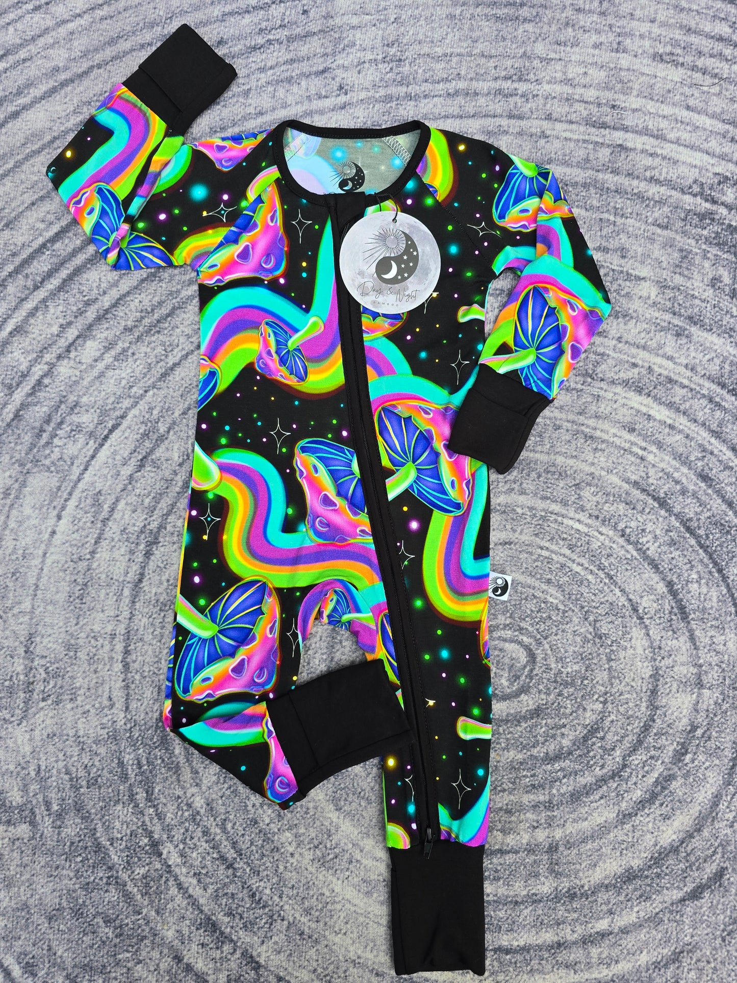 Psychedelic Mushrooms - Bamboo Convertible Zip Romper Pajamas