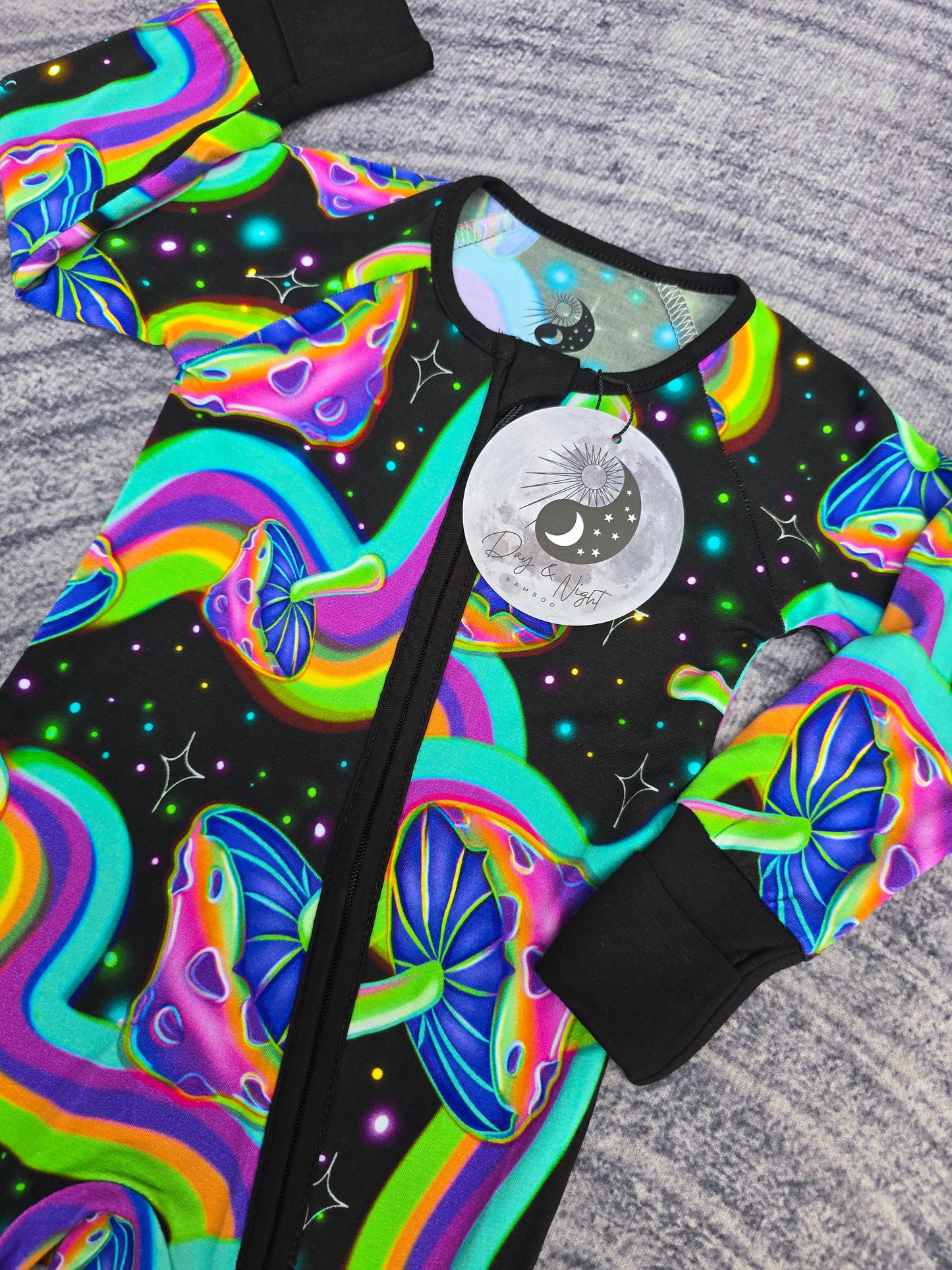 Psychedelic Mushrooms - Bamboo Convertible Zip Romper Pajamas