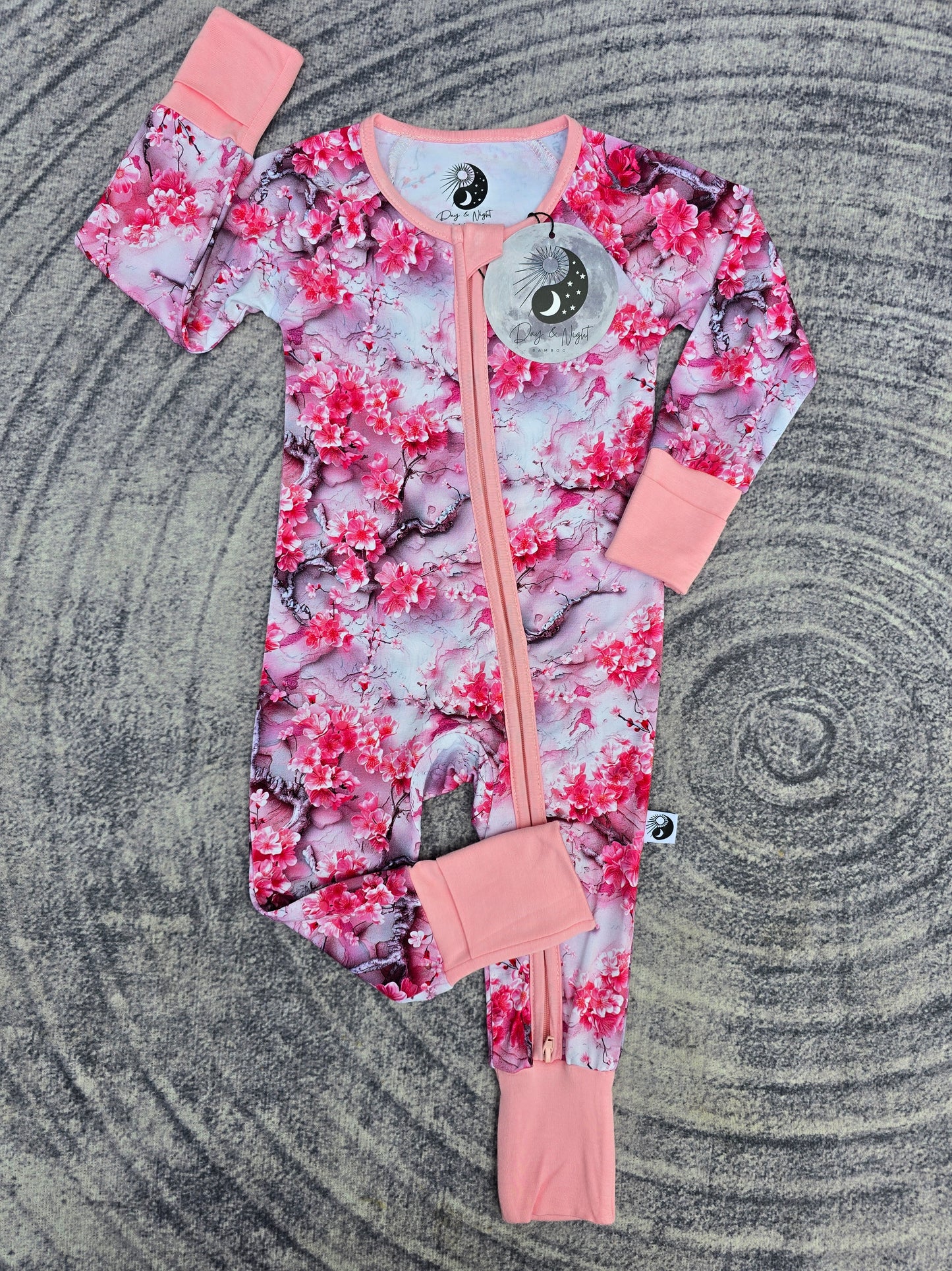 Cherry Blossom- Bamboo Convertible Zip Romper Pajamas