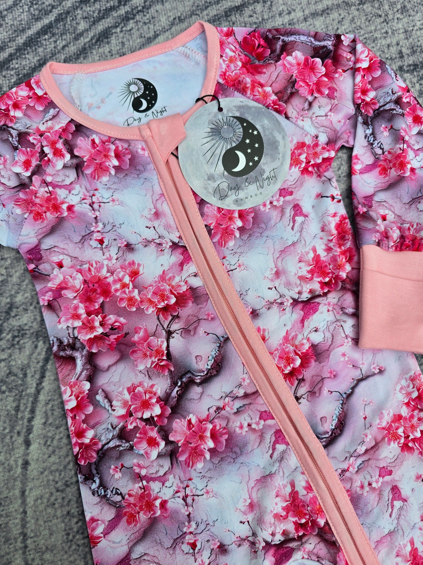 Cherry Blossom- Bamboo Convertible Zip Romper Pajamas