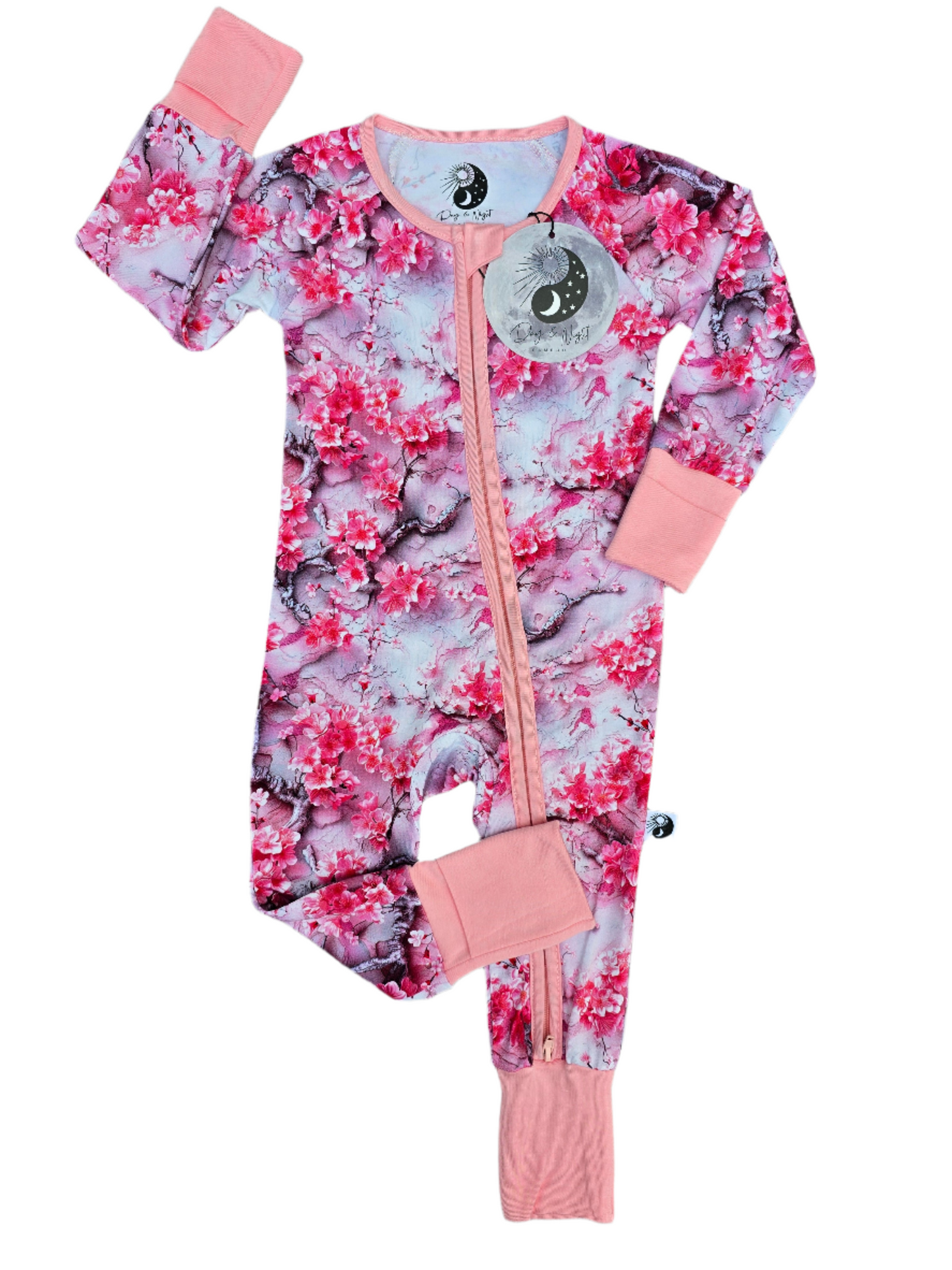 Cherry Blossom- Bamboo Convertible Zip Romper Pajamas