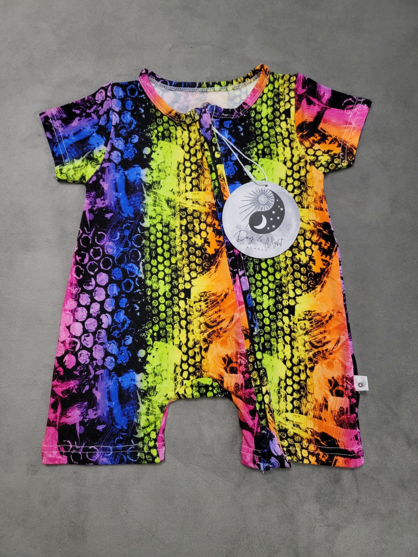 Neon Nights - Bamboo Shorty Zip Romper