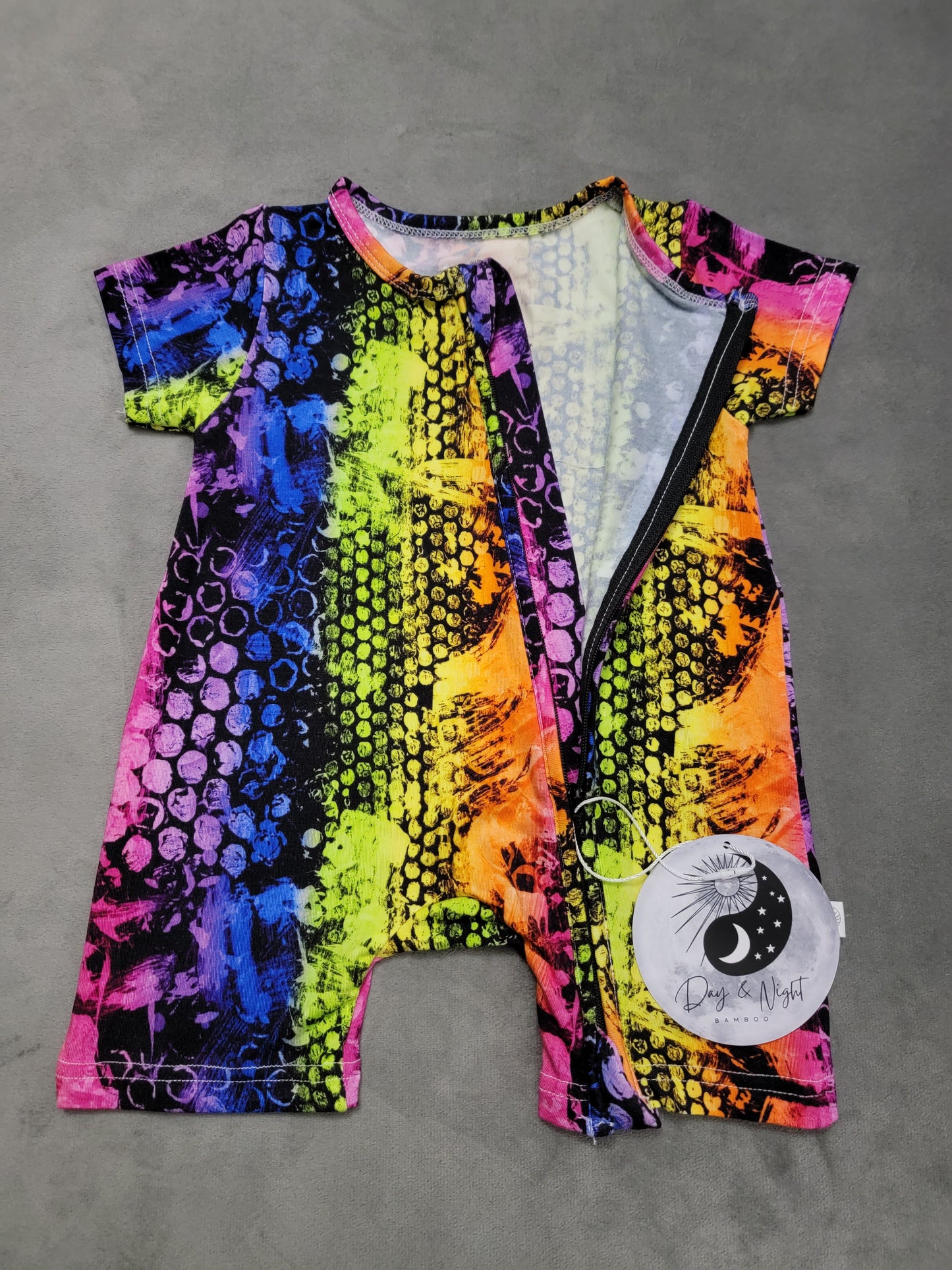 Neon Nights - Bamboo Shorty Zip Romper