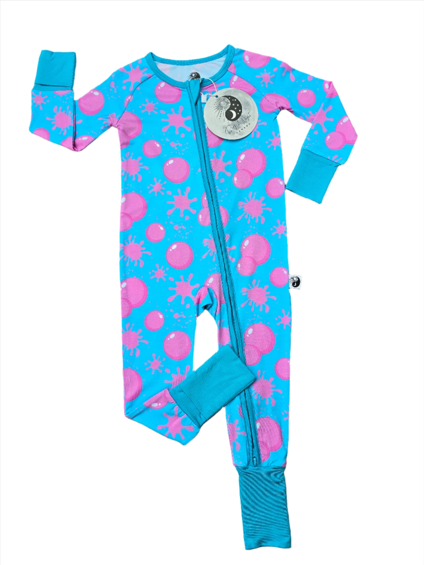 Icky Sticky Bubblegum - Bamboo Convertible Zip Romper Pajamas