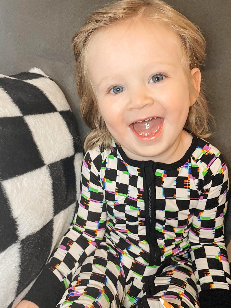 Glitch Checkers - Bamboo Convertible Zip Romper Pajamas