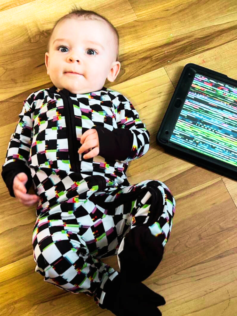 Glitch Checkers - Bamboo Convertible Zip Romper Pajamas