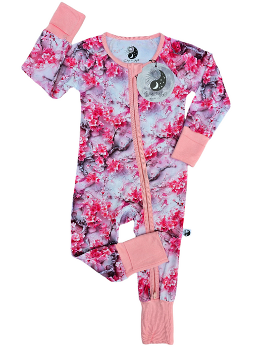 Cherry Blossom- Bamboo Convertible Zip Romper Pajamas