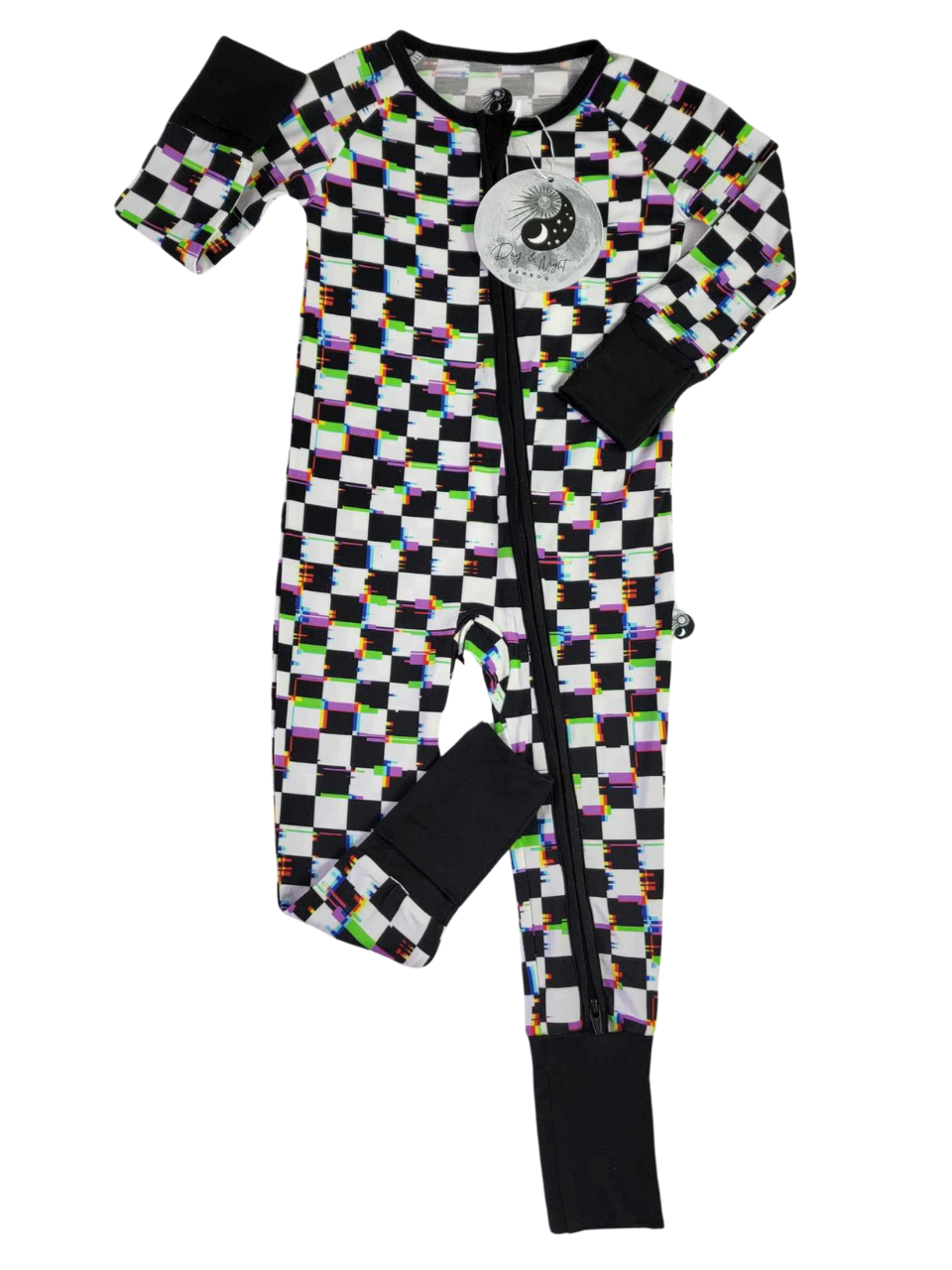 Glitch Checkers - Bamboo Convertible Zip Romper Pajamas