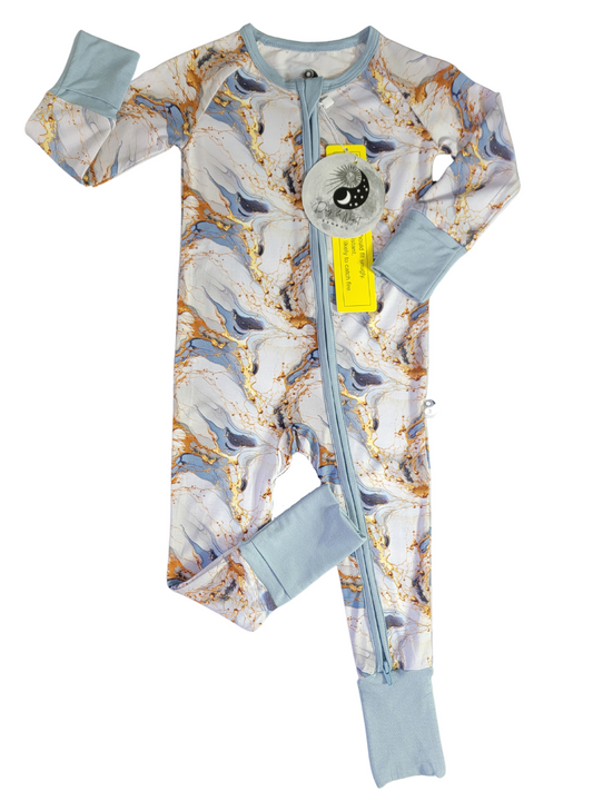 Gold Marble - Bamboo Convertible Zip Romper Pajamas