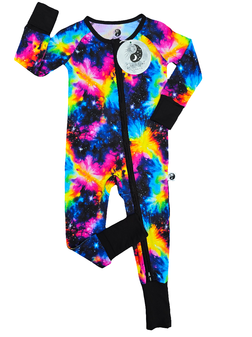 Neon Galaxy - Bamboo Convertible Zip Romper Pajamas