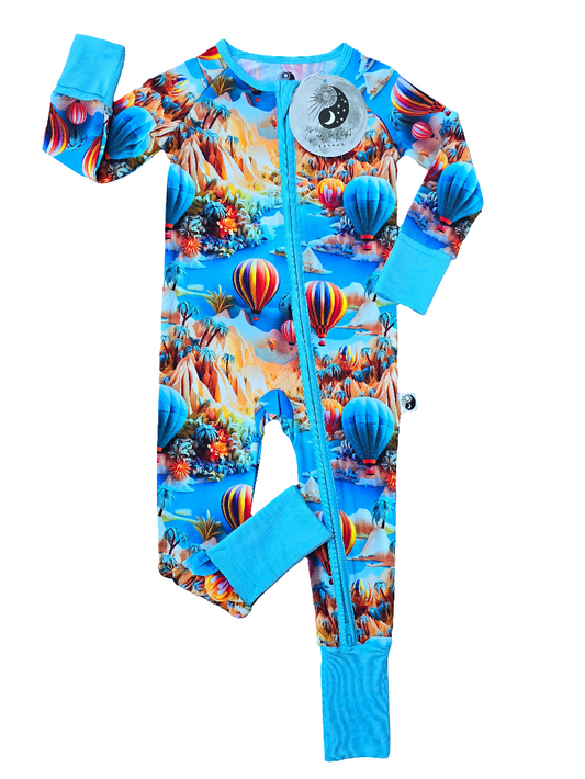 Hot Air Balloons - Bamboo Convertible Zip Romper Pajamas