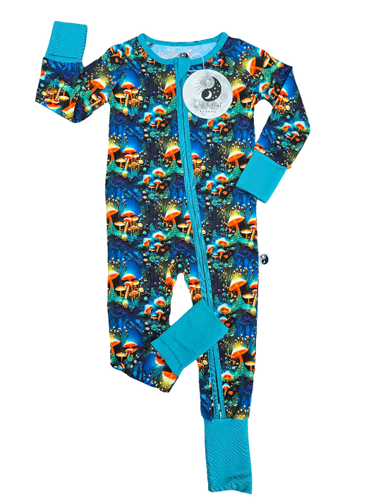 Mushrooms - Bamboo Convertible Zip Romper Pajamas