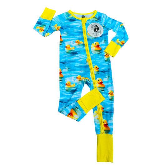 Rubber Duckies - Bamboo Convertible Zip Romper Pajamas